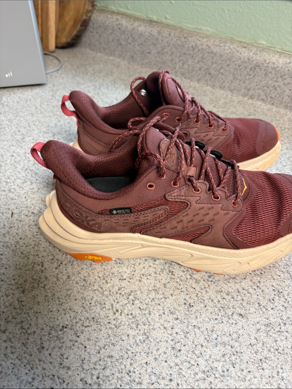 Hoka Women's Burgundy Maroon Trail Sneakers with Cream Soles
